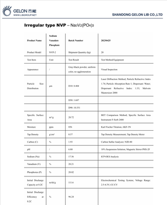 Irregular Type NVP Sodium Vanadium Phosphate Na3V2(PO4)3 with High Discharge Specific Capacity Excellent Cycling Performance and Long Cycle Life